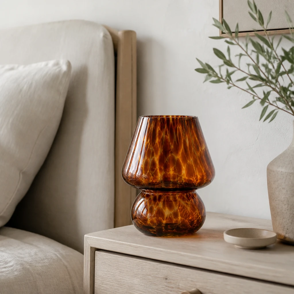 Amber Glass Mushroom USB Table Lamp — Second interior view