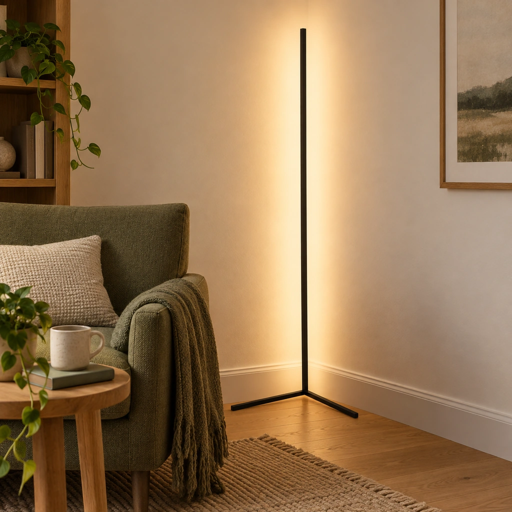 Black 155 cm RGB Corner Floor Lamp in an interior setting