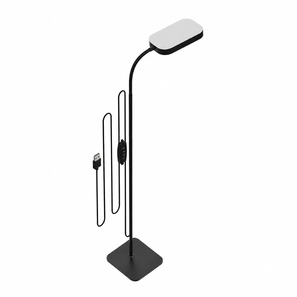 Black 18W Square-Head LED Floor Lamp — Distinct alternate studio view on white