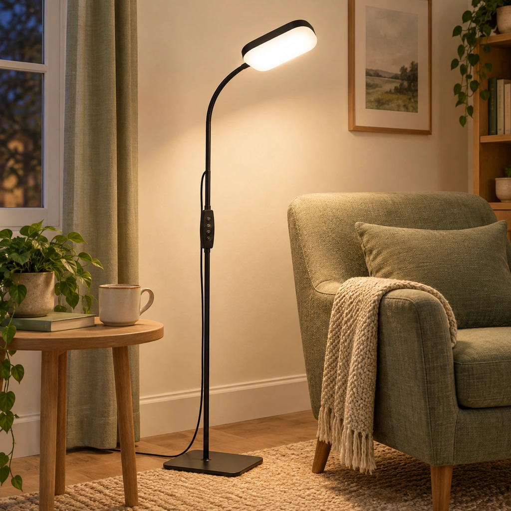 Black 18W Square-Head LED Floor Lamp — Interior lifestyle view