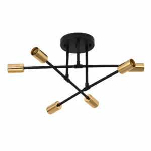 Black and Gold Six-Light Sputnik Ceiling Fixture — White-background main view