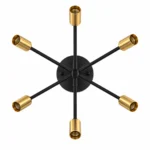 Black and Gold Six-Light Sputnik Ceiling Fixture — White-background alternate angle
