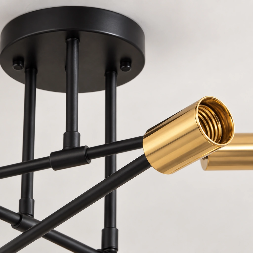 Black and Gold Six-Light Sputnik Ceiling Fixture — Material and construction detail