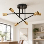 Black and Gold Six-Light Sputnik Ceiling Fixture — Second interior view