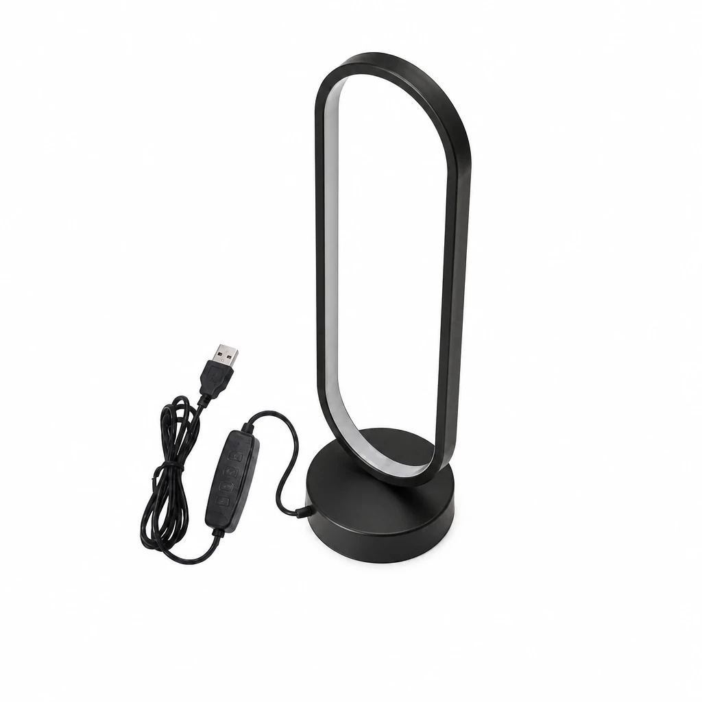 Black Oval LED Table Lamp — White-background alternate angle