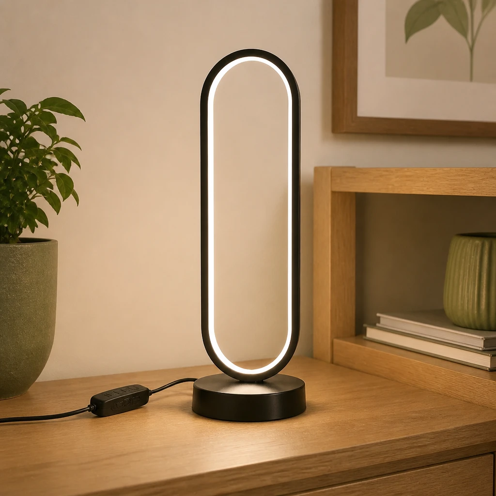 Black Oval LED Table Lamp in an interior setting