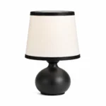 Black Round-Base Table Lamp with Ivory Shade — White-background main view