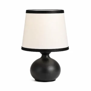 Black Round-Base Table Lamp with Ivory Shade — White-background main view