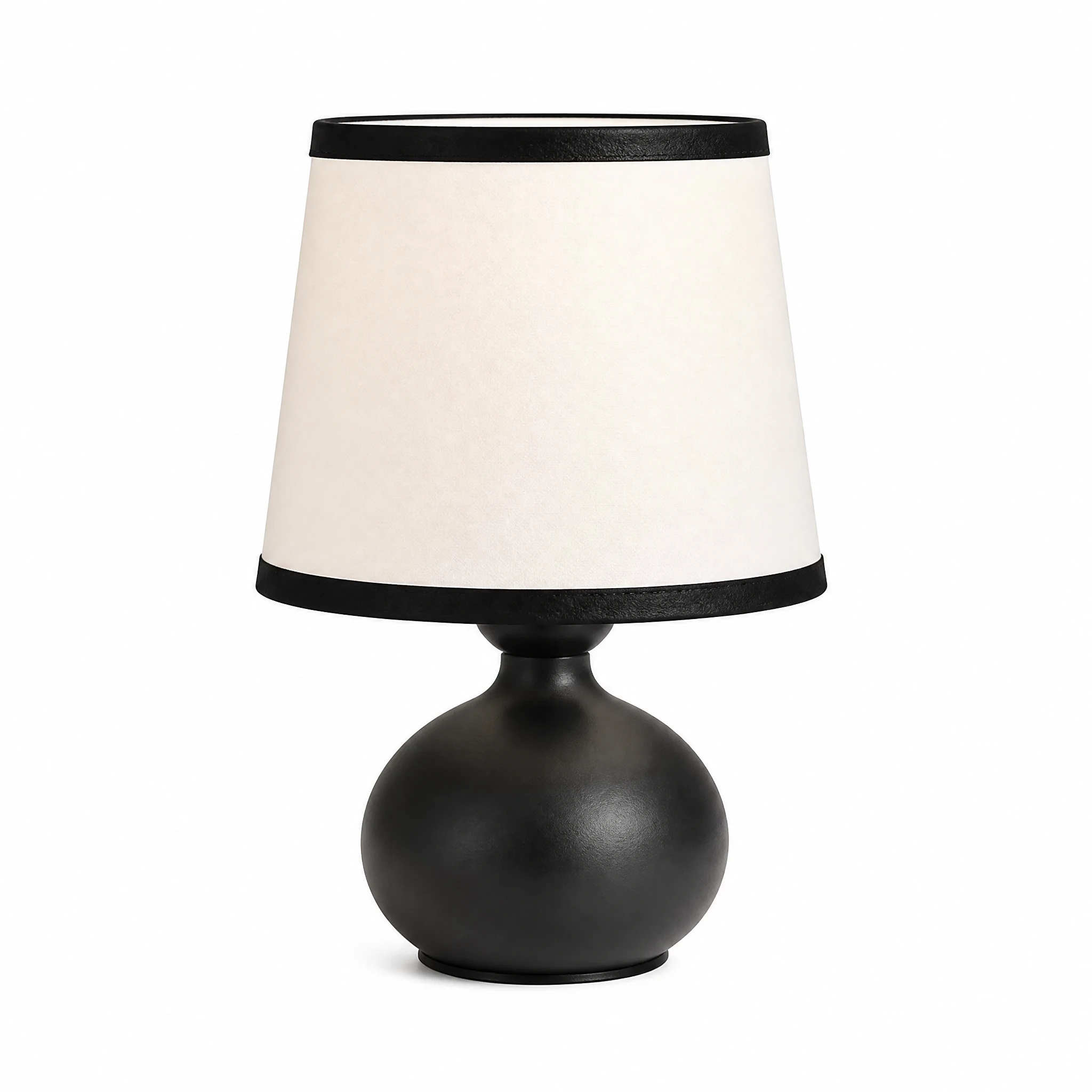 Black Round-Base Table Lamp with Ivory Shade — White-background main view