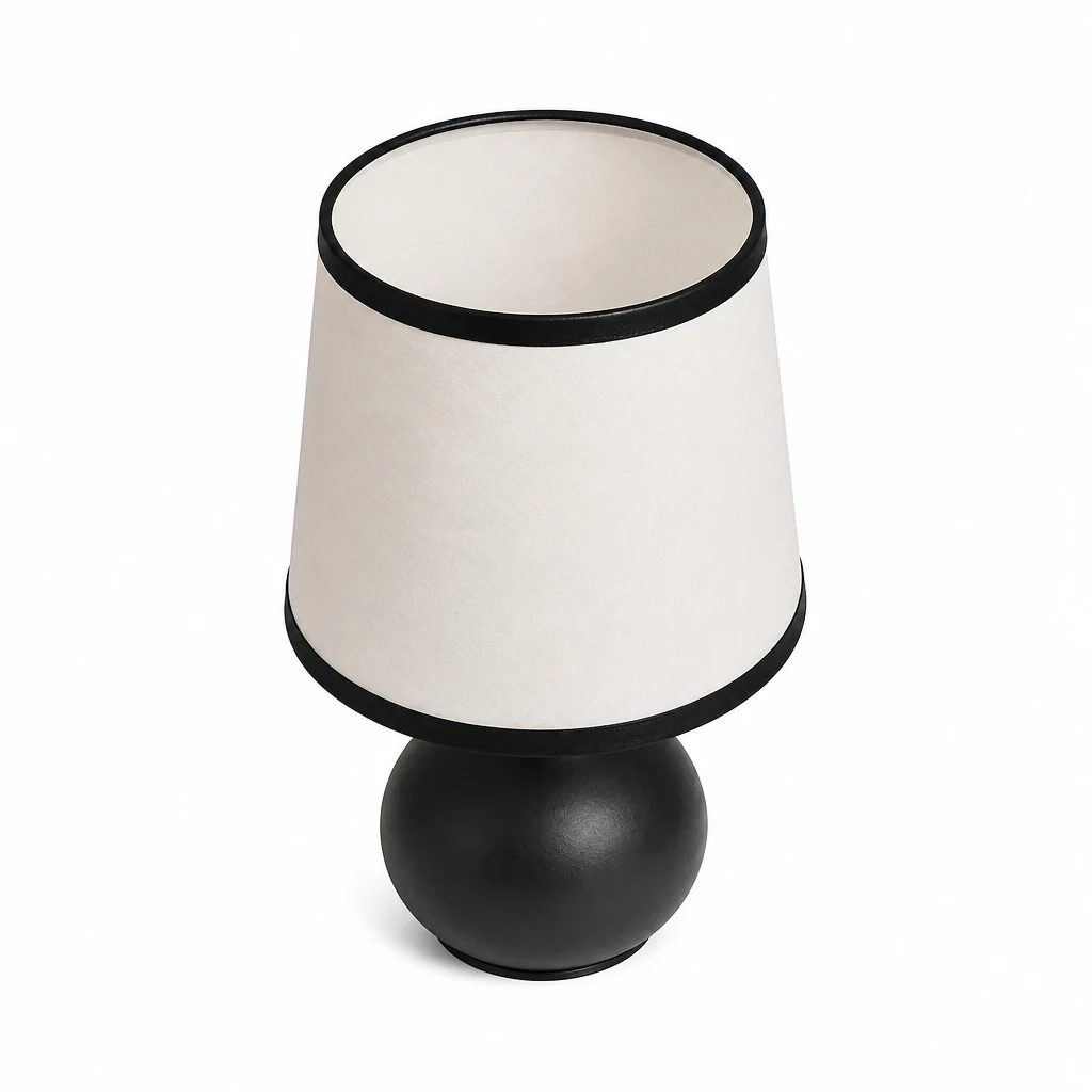 Black Round-Base Table Lamp with Ivory Shade — White-background alternate angle