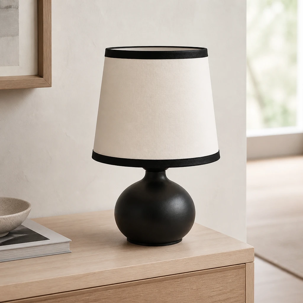 Black Round-Base Table Lamp with Ivory Shade — Second interior view