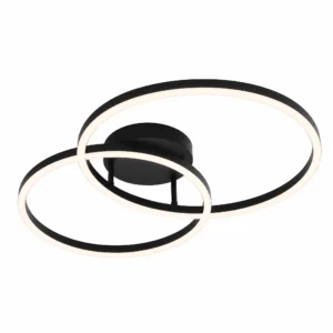 Black Two-Ring LED Ceiling Light with Remote — White-background main view