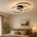 Black Two-Ring LED Ceiling Light with Remote — Interior lifestyle view