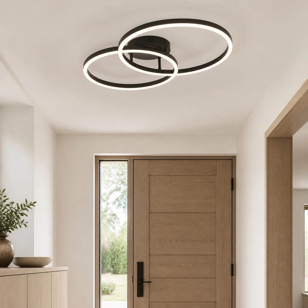 Black Two-Ring LED Ceiling Light with Remote — Second interior view