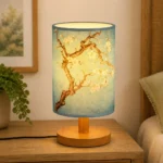Blossom Print Cylinder Table Lamp with Wood Base — Interior lifestyle view