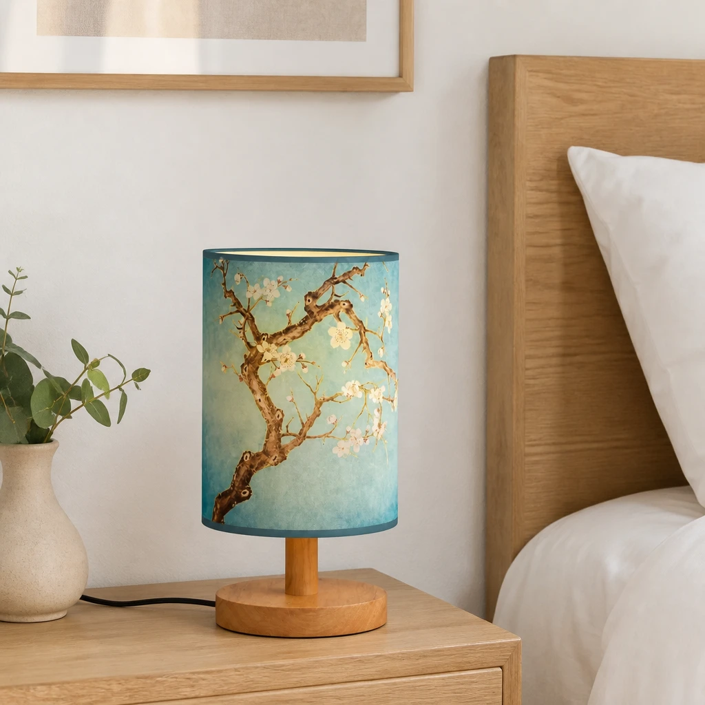 Blossom Print Cylinder Table Lamp with Wood Base — Second interior view