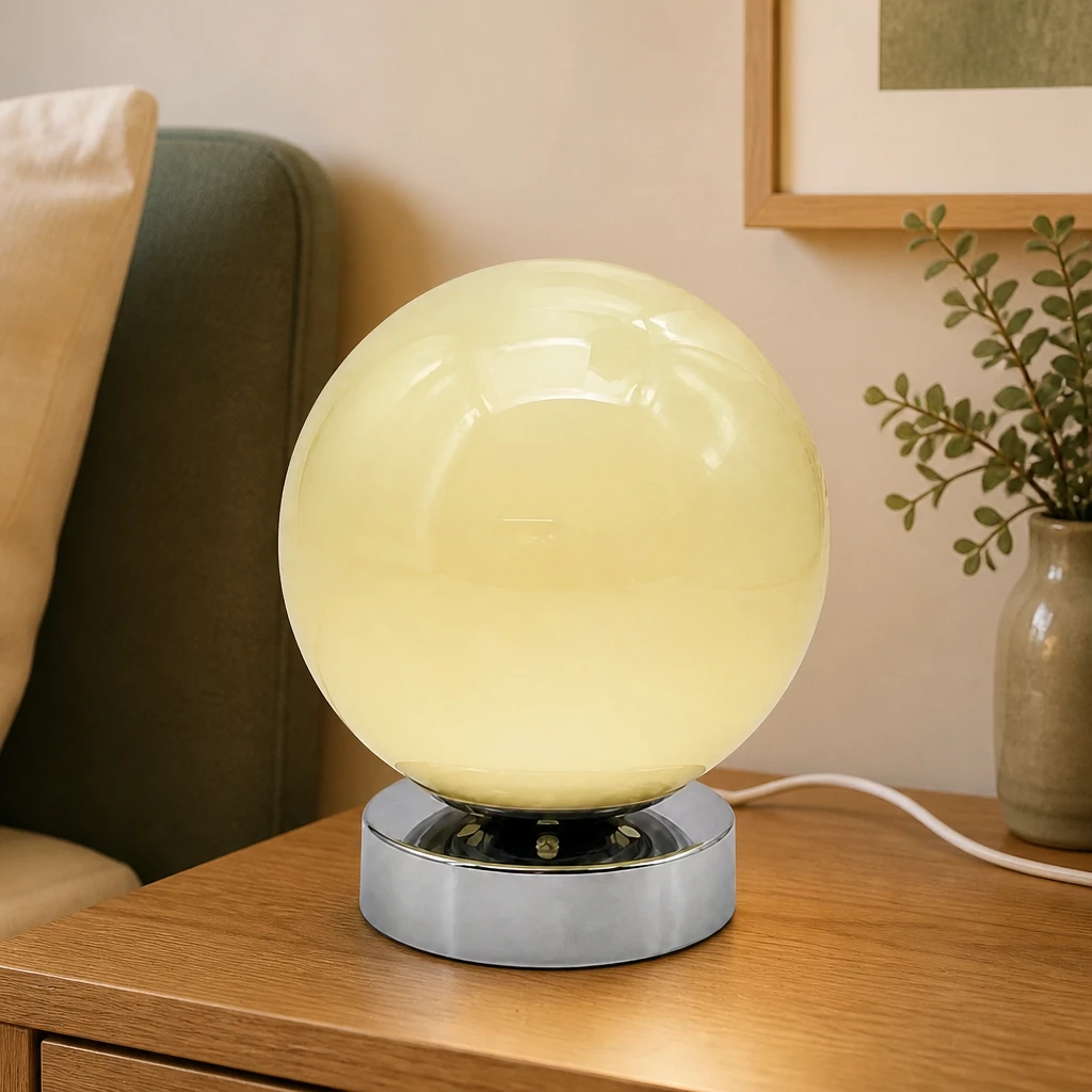 Cream Glass Globe USB Table Lamp — Interior lifestyle view