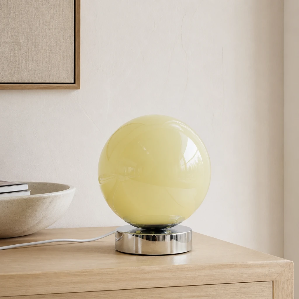 Cream Glass Globe USB Table Lamp — Second interior view