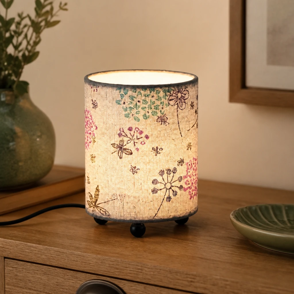 Floral Cylinder USB Table Lamp in an interior setting