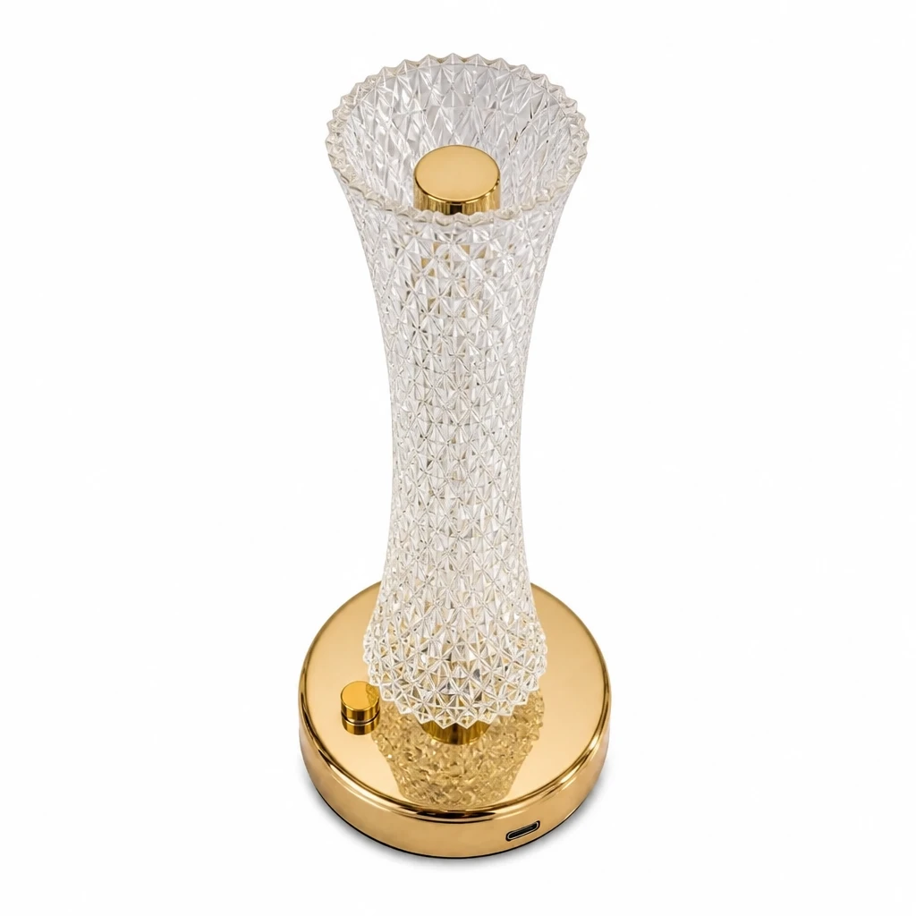 Gold Faceted Acrylic Rechargeable Table Lamp — White-background alternate angle