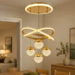 Gold LED Loop Pendant Light with Four Crystal Globes — Interior lifestyle view