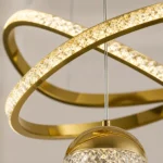 Gold LED Loop Pendant Light with Four Crystal Globes — Material and construction detail
