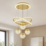 Gold LED Loop Pendant Light with Four Crystal Globes — Second interior view