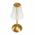 Gold Rechargeable Table Lamp with Fluted Clear Shade — White-background alternate angle