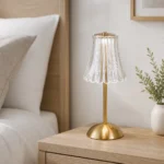 Gold Rechargeable Table Lamp with Fluted Clear Shade — Second interior view