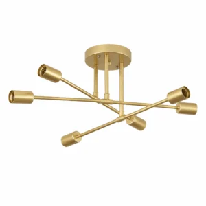 Gold Six-Light Sputnik Ceiling Fixture — White-background main view