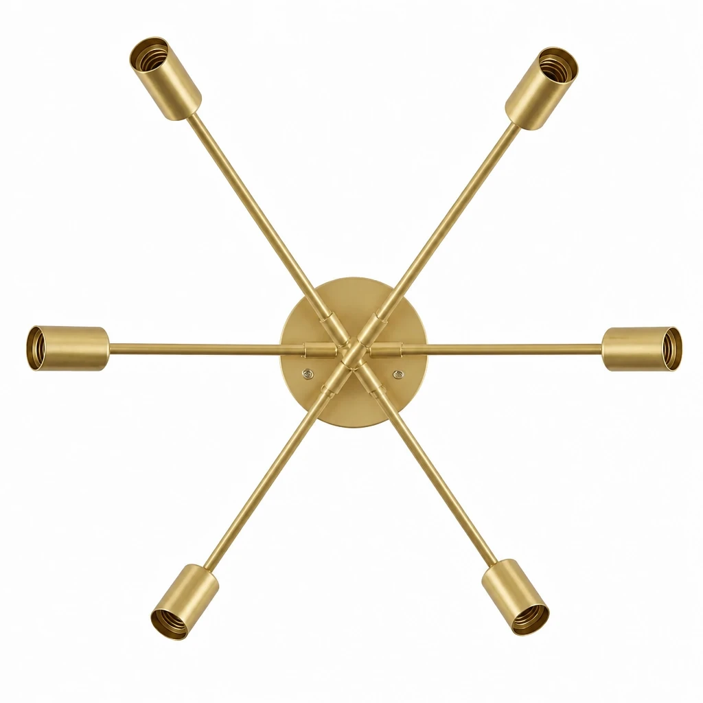 Gold Six-Light Sputnik Ceiling Fixture — Distinct alternate studio view on white