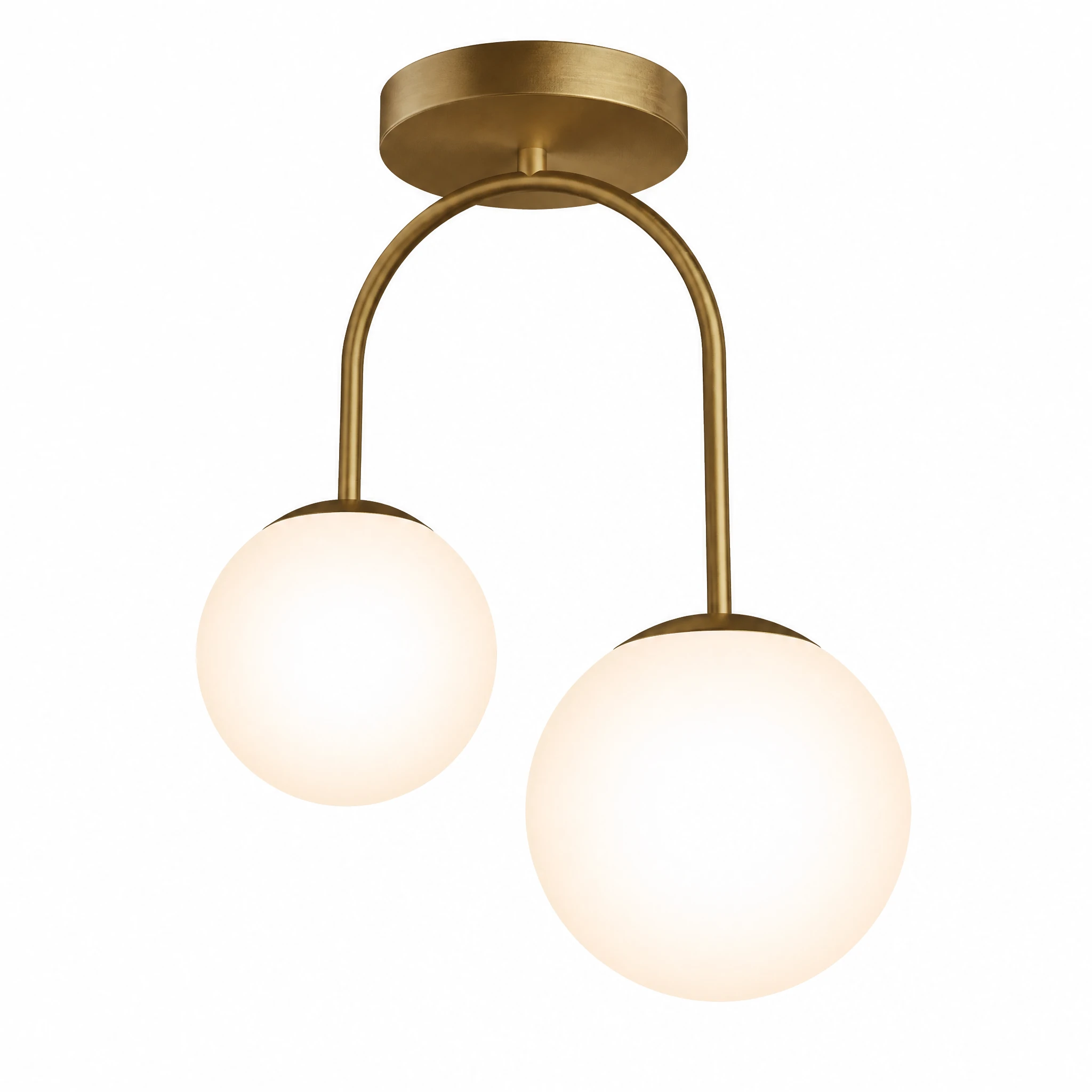 Gold Two-Globe Semi-Flush Ceiling Light — White-background main view Gold Two-Globe Semi-Flush Ceiling Light — White-background main view