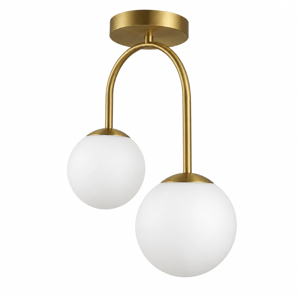 Gold Two-Globe Semi-Flush Ceiling Light — White-background alternate angle
