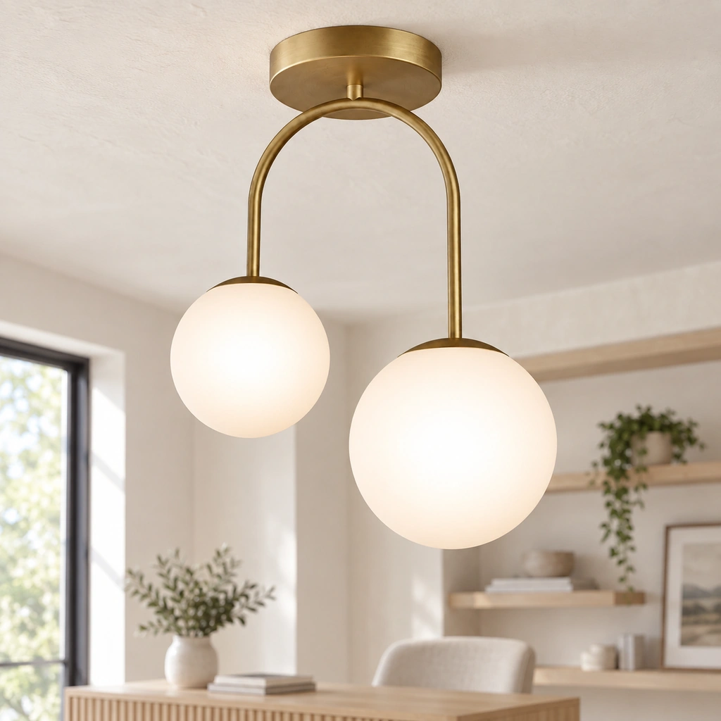 Gold Two-Globe Semi-Flush Ceiling Light — Second interior view