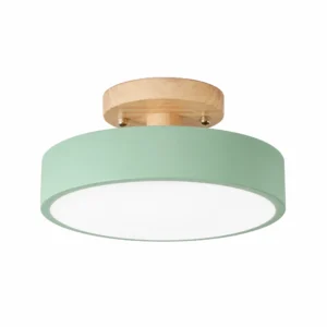 Green and Wood Round LED Ceiling Light — White-background main view