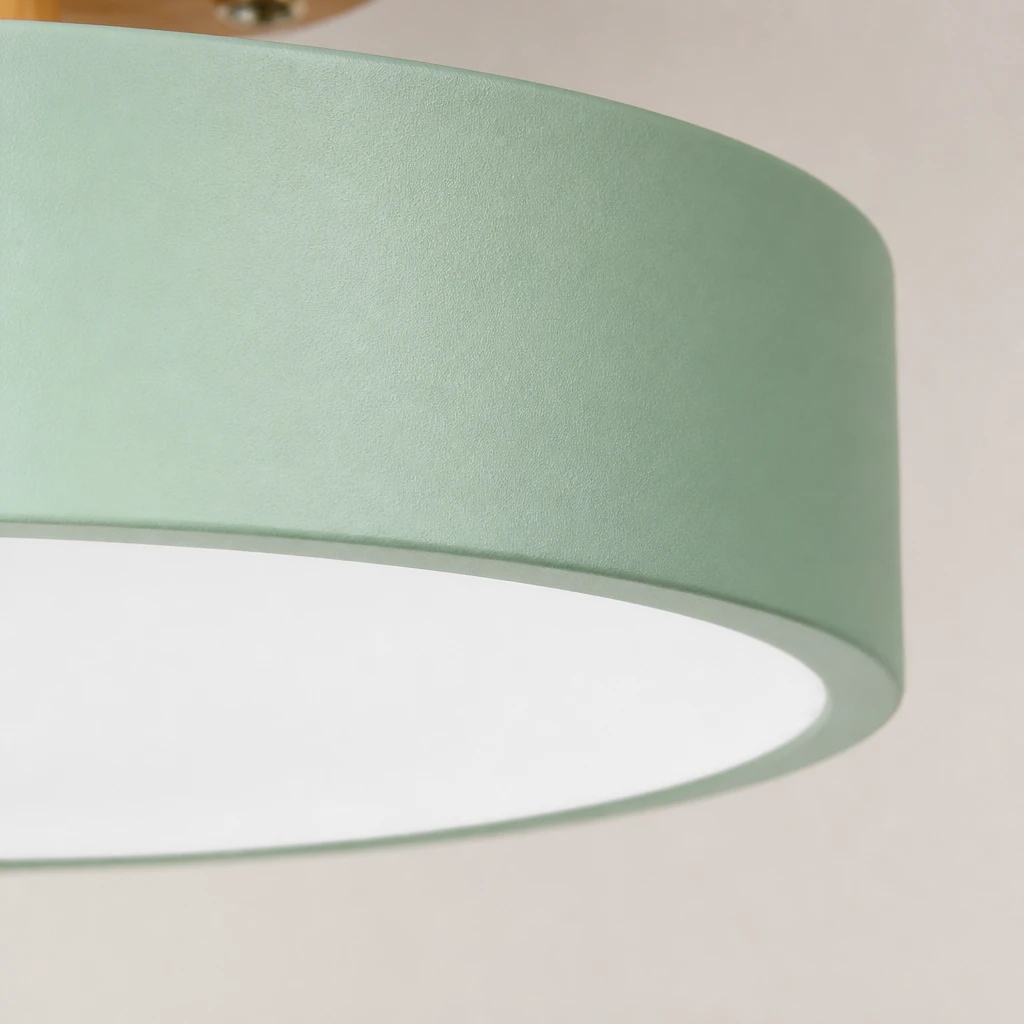 Green and Wood Round LED Ceiling Light — Material and construction detail