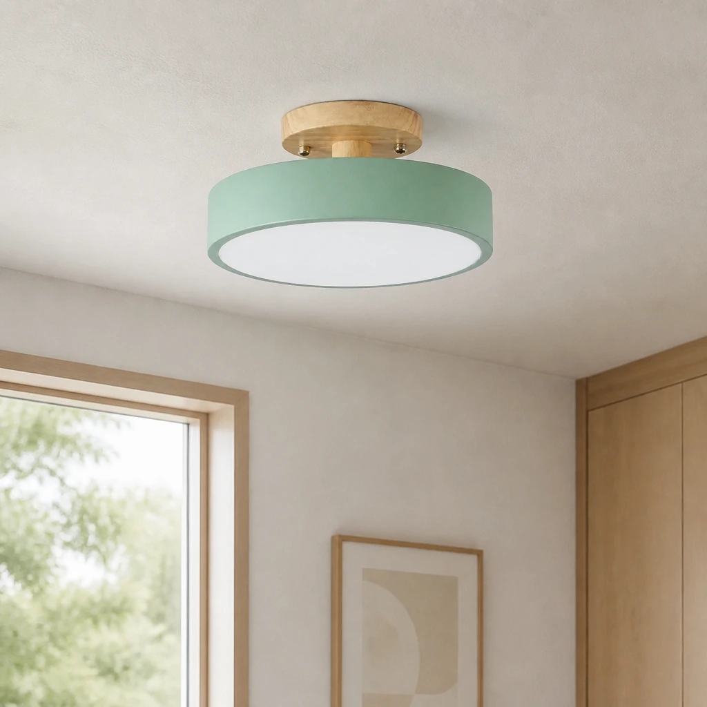 Green and Wood Round LED Ceiling Light — Second interior view