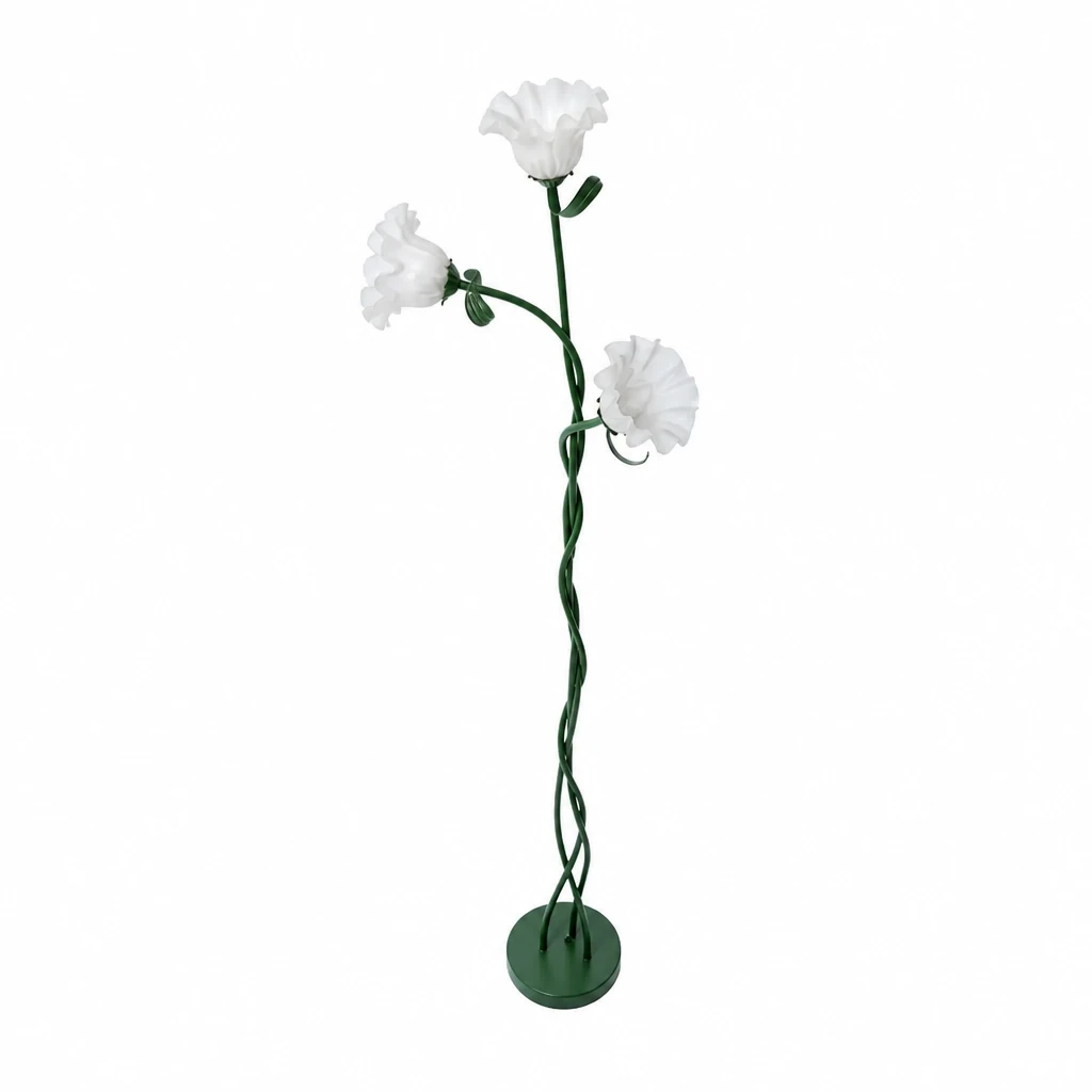 Green Three-Lily Floor Lamp — White-background alternate angle