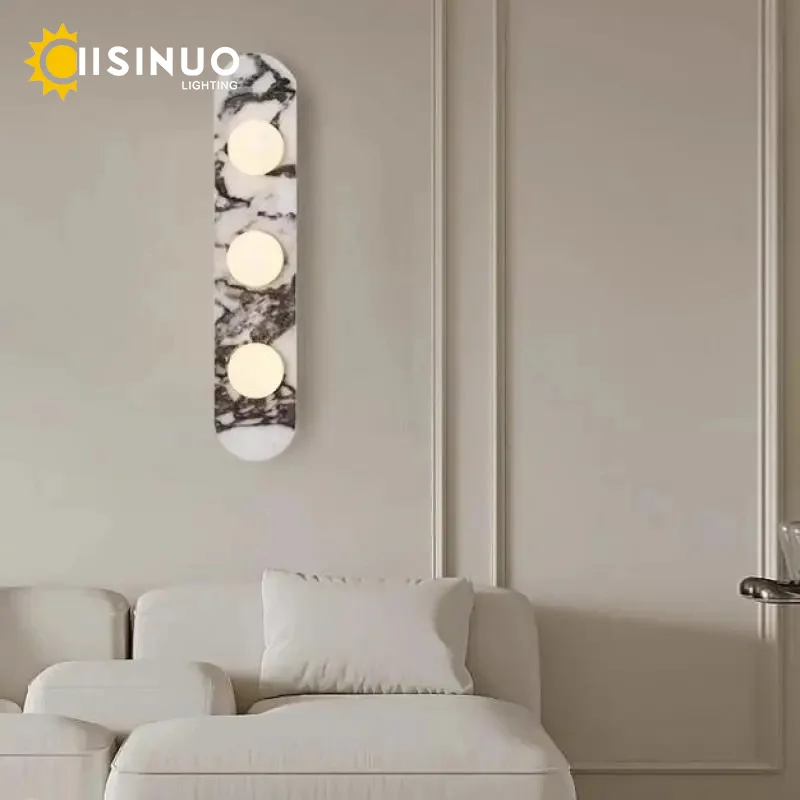 Luxury Natural Marble Wall Lamp LED Natural Stone Bedside Light White Glass Lampshade for Home Living Room Bathroom Aisle Hallwa - Image 4