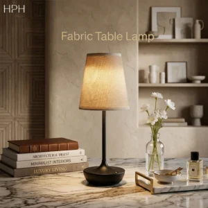 HPH LED Table Lamp Vintage Lamp Fabric Shade Desk Light Retro Bedside Lamp for Home Livingroom Bedroom Decor Night Light