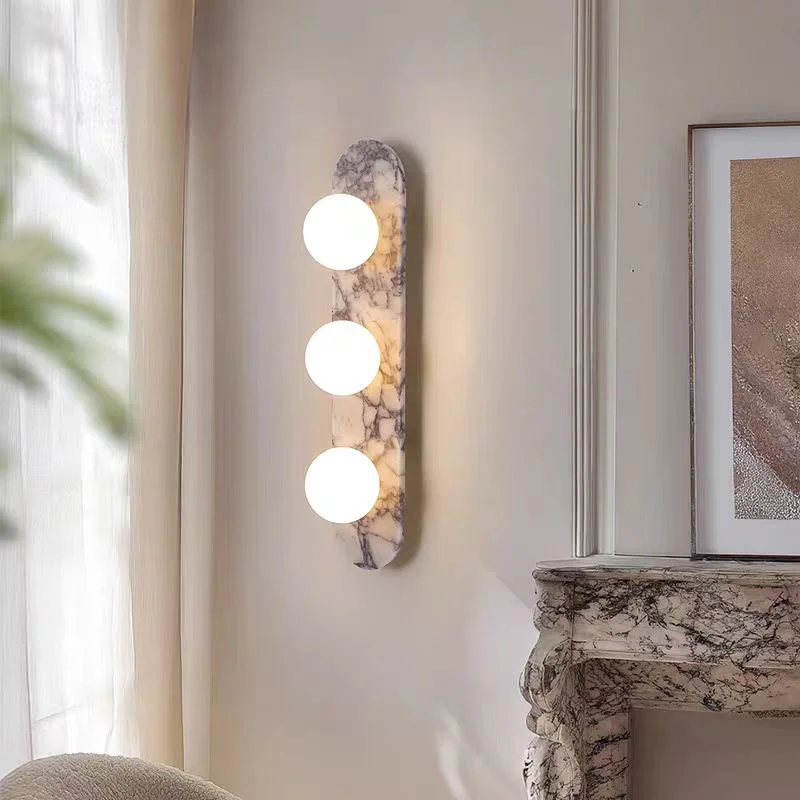 Luxury Natural Marble Wall Lamp LED Natural Stone Bedside Light White Glass Lampshade for Home Living Room Bathroom Aisle Hallwa - Image 3