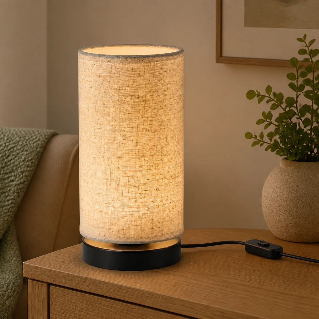Linen-Look Cylinder USB Table Lamp in an interior setting