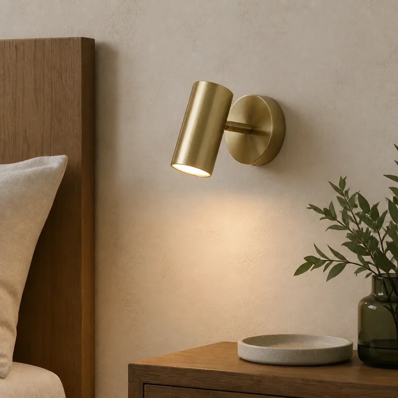 Adjustable Gold Cylinder Wall Light, Warm White — in an interior setting