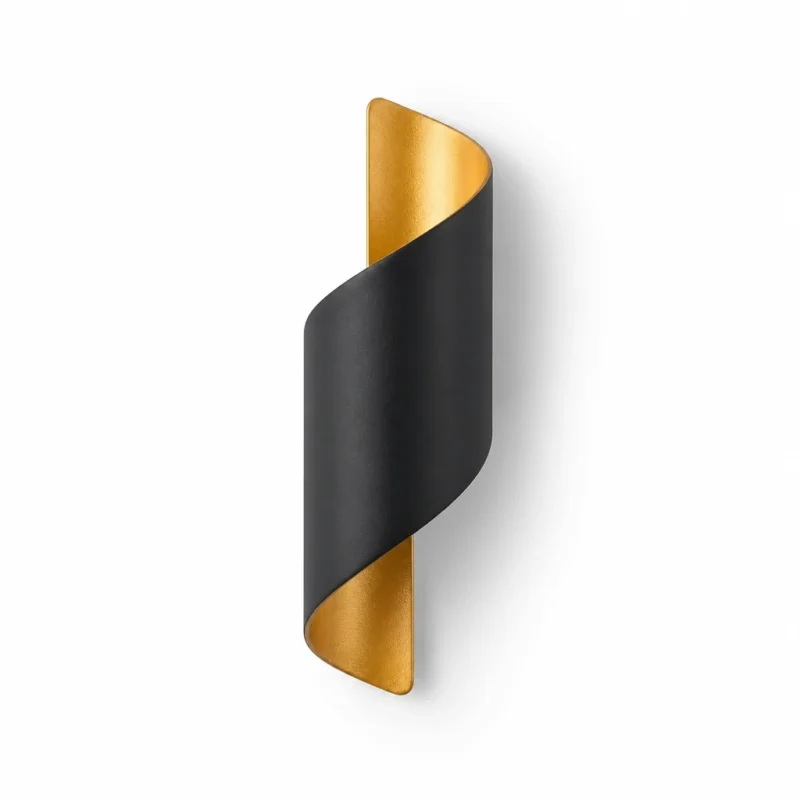 Black and Gold Spiral LED Wall Light, 10W — alternate view on white