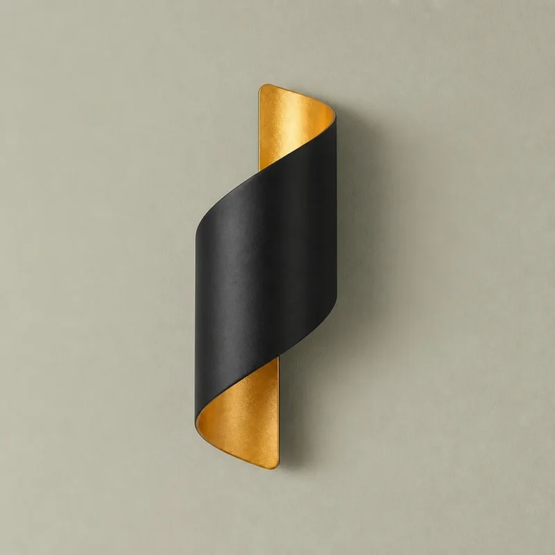Black and Gold Spiral LED Wall Light, 10W — complete fixture in an interior setting