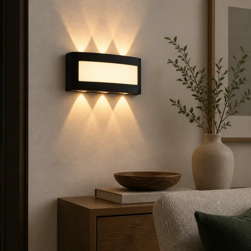 Black Up and Down LED Wall Light, 6W — in an interior setting