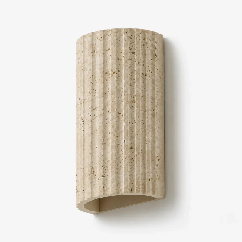 Fluted Travertine Up and Down Wall Light — alternate view on white