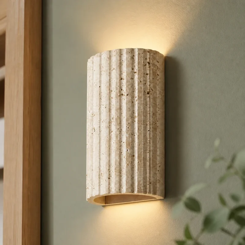 Fluted Travertine Up and Down Wall Light — material and shade detail