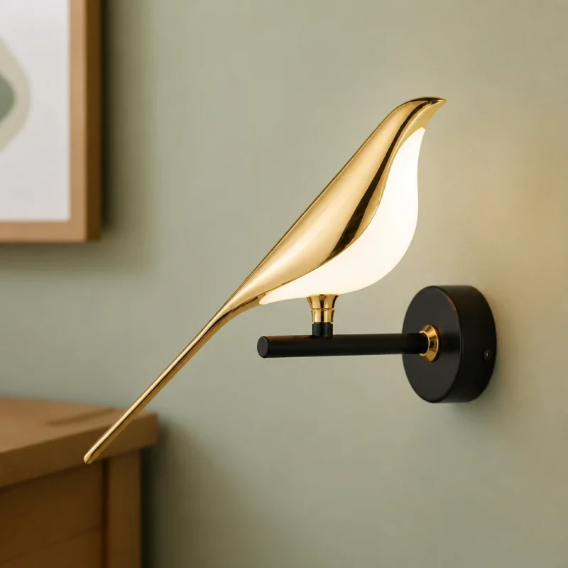 Gold Bird LED Wall Sconce, One Bird — material and shade detail
