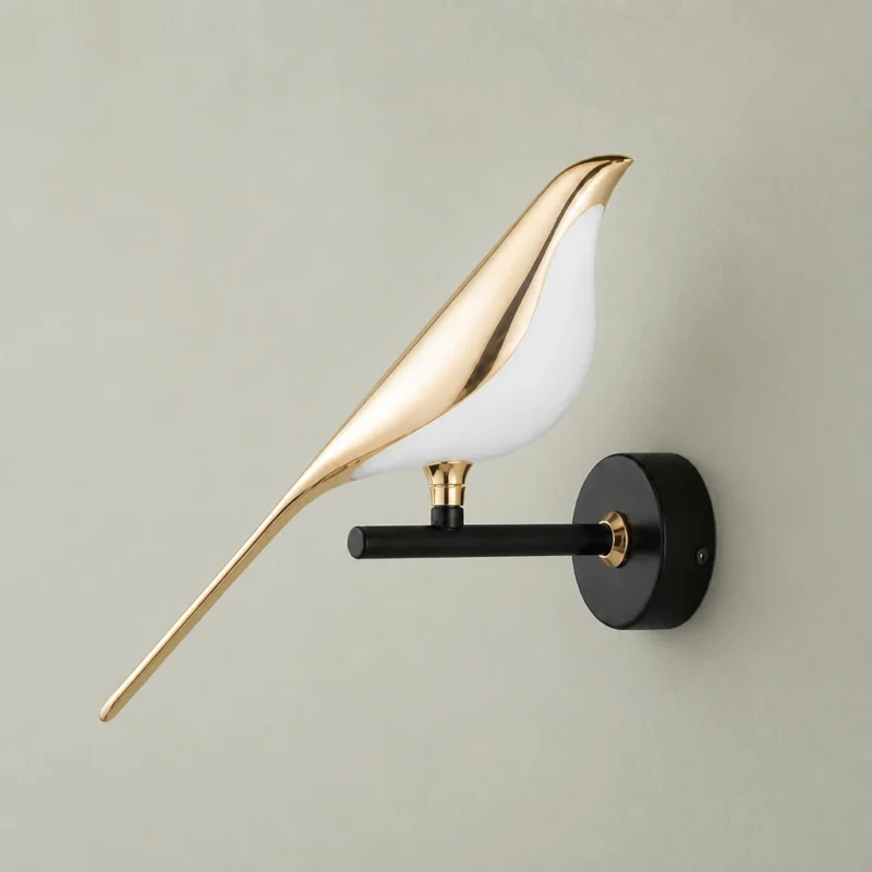 Gold Bird LED Wall Sconce, One Bird — complete fixture in an interior setting